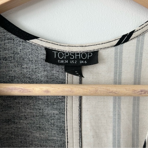 TOPSHOP Linen Blend Striped Wrap Midi Dress Size 2 Black & Off-White - Picture 6 of 6